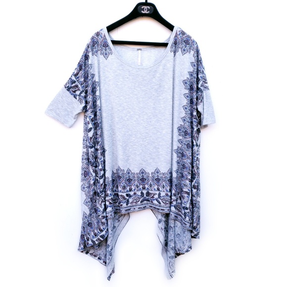 Free People Tops - Free People Gray Flowy Asymmetric Boho Tunic